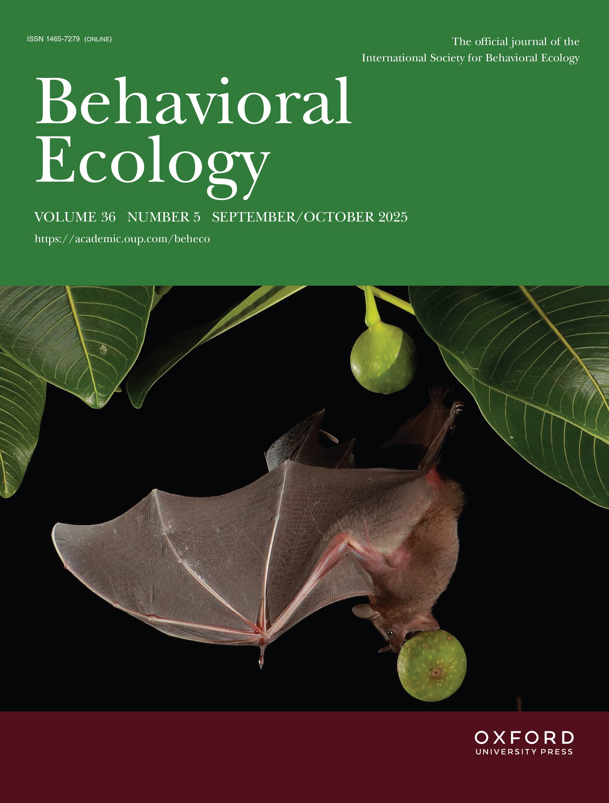 Behavioral Ecology journal cover featuring a fruit bat