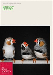 Biology Letters journal cover featuring zebra finches