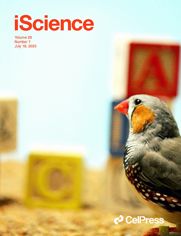 iScience journal cover featuring a zebra finch